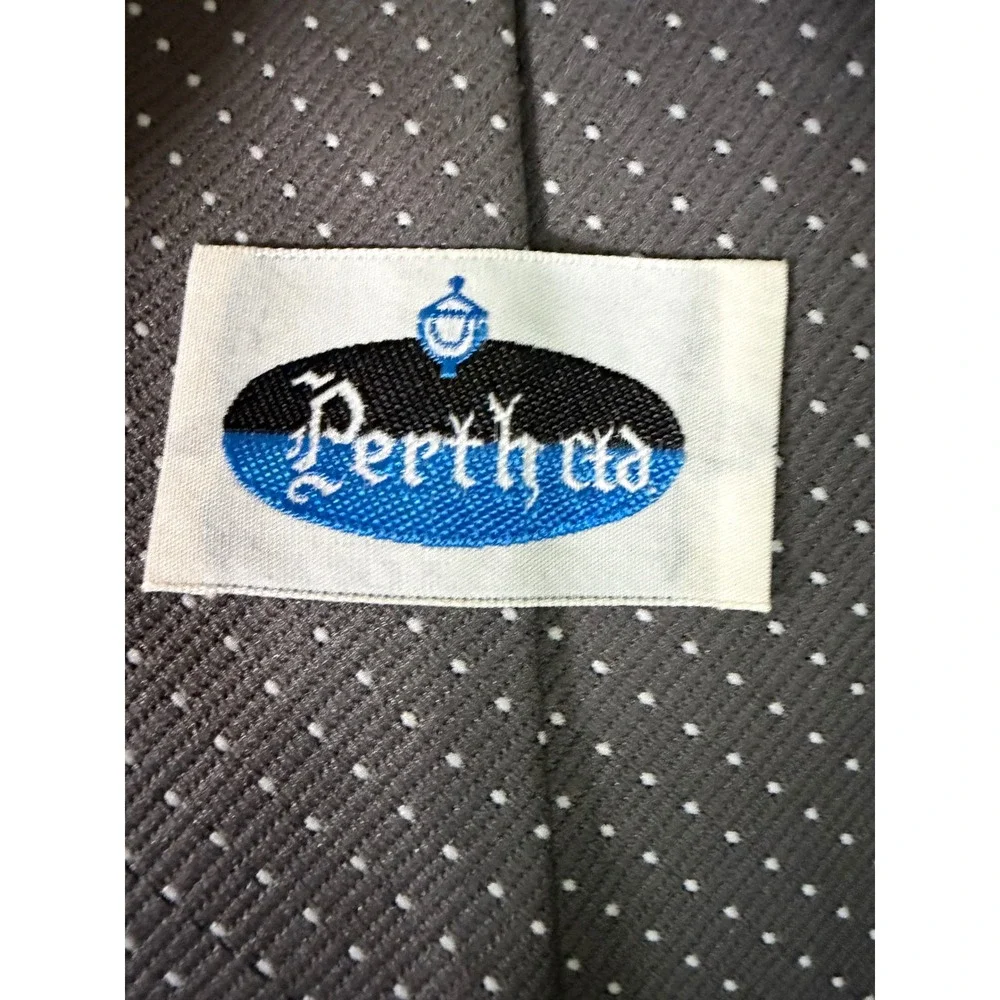 Perth‎ Ltd Mens Necktie Charcoal Grey White Micro Dot Pattern Polyester Tie